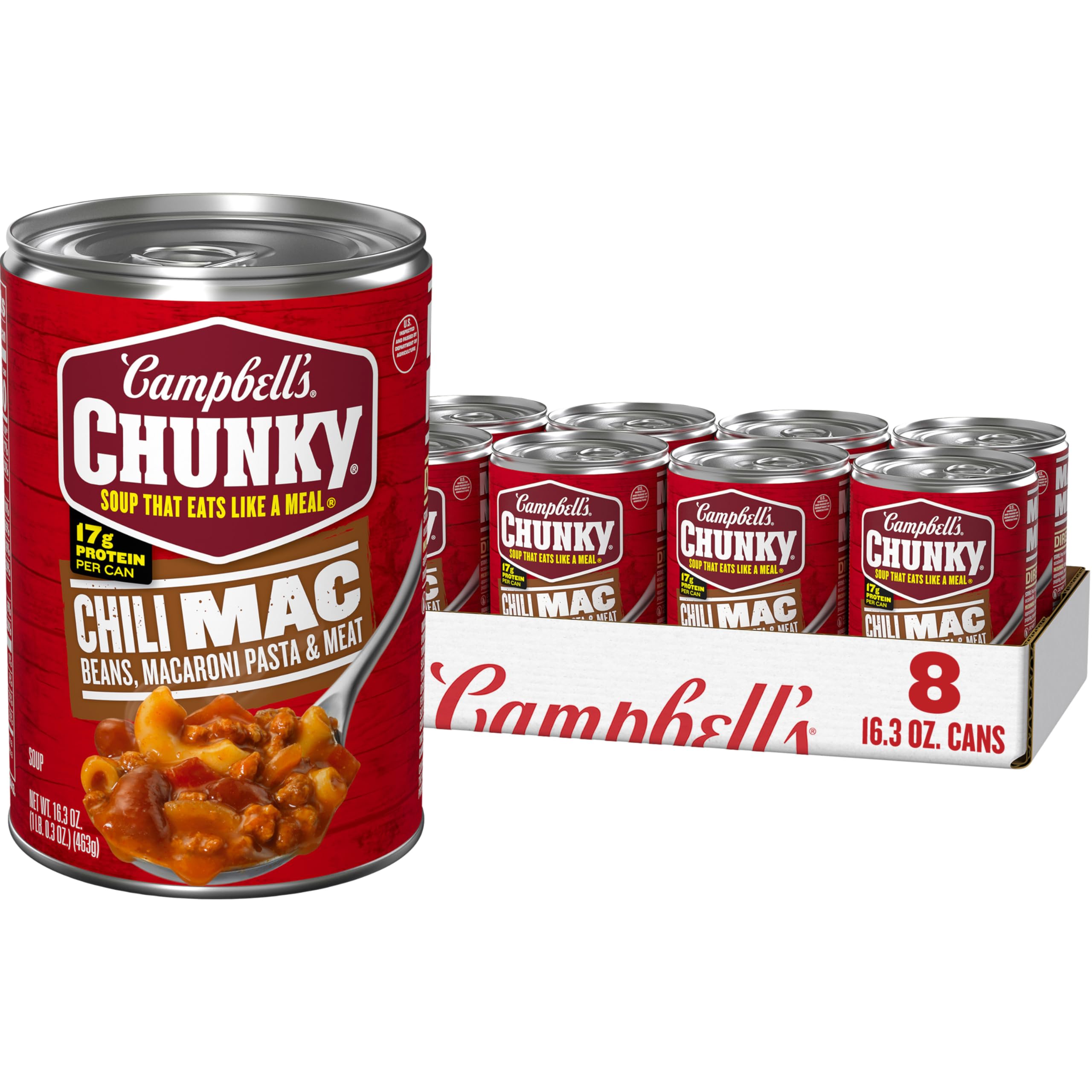 Campbell's Chunky Chili Mac can—a hearty ready-to-eat option for quick lunches.