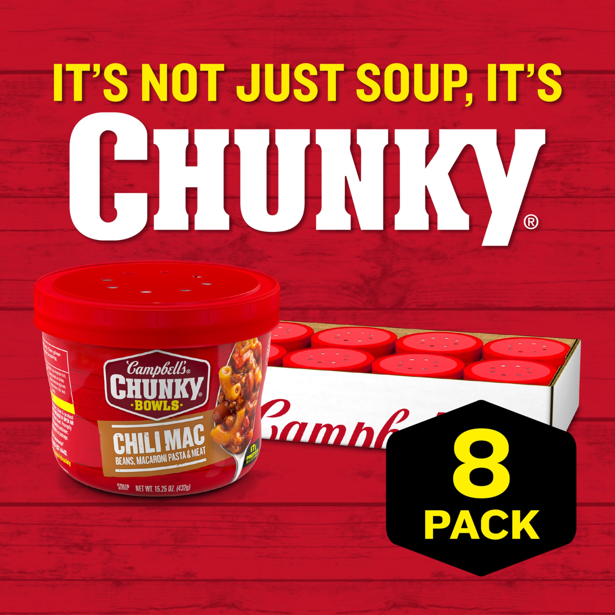 Beans and vegetables in Campbell's Chili Mac Soup for color and texture