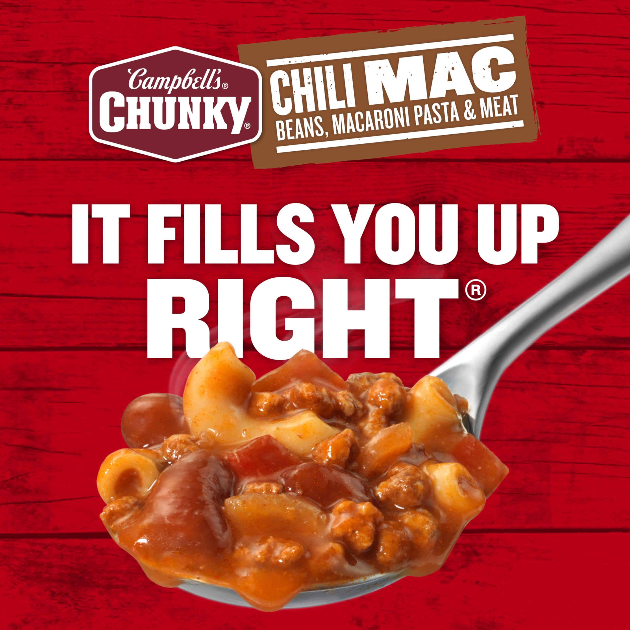 Campbell's Chunky Chili Mac Soup on a game-day setup.