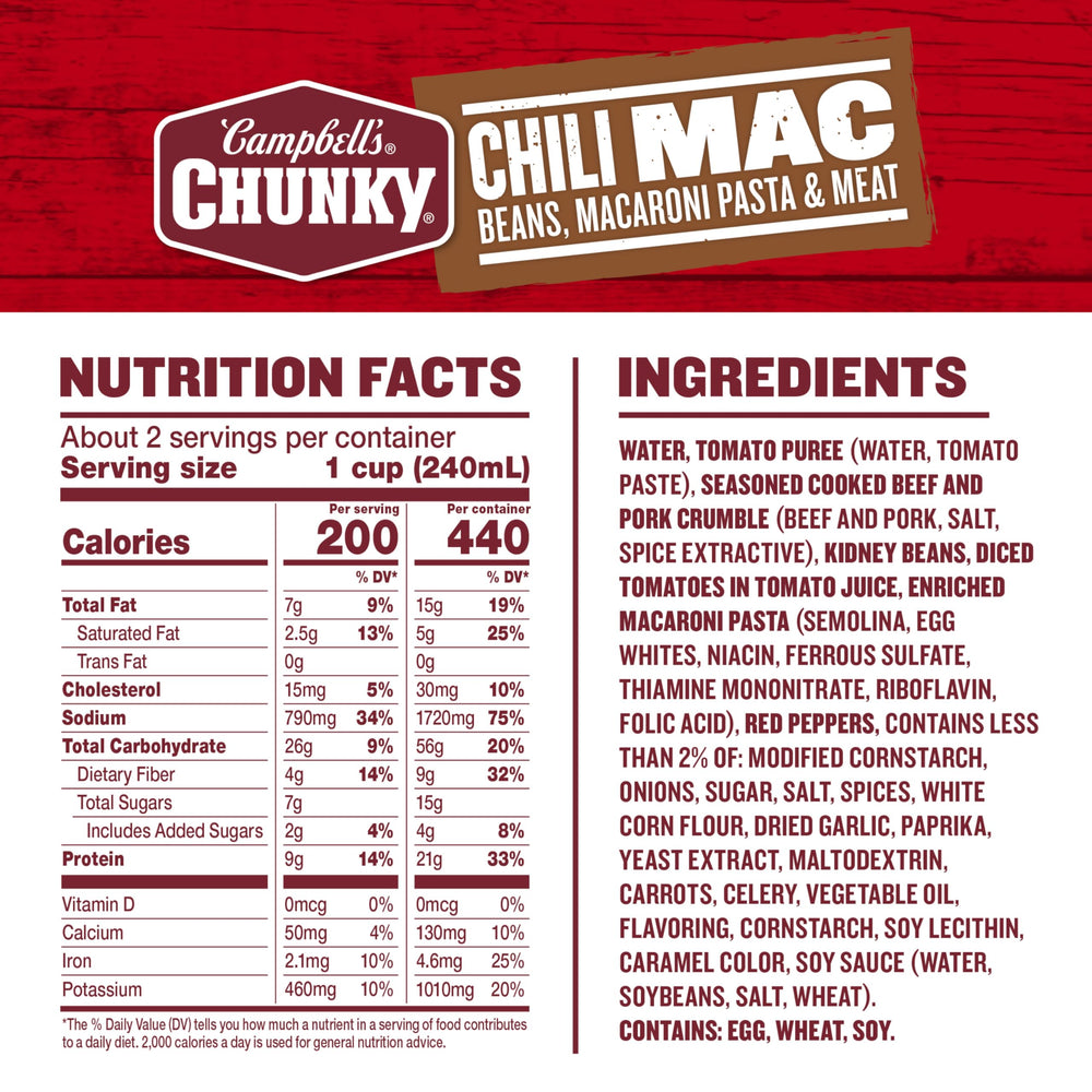 Serving bowl of Campbell's Chunky Chili Mac Soup, ready for a cozy meal.
