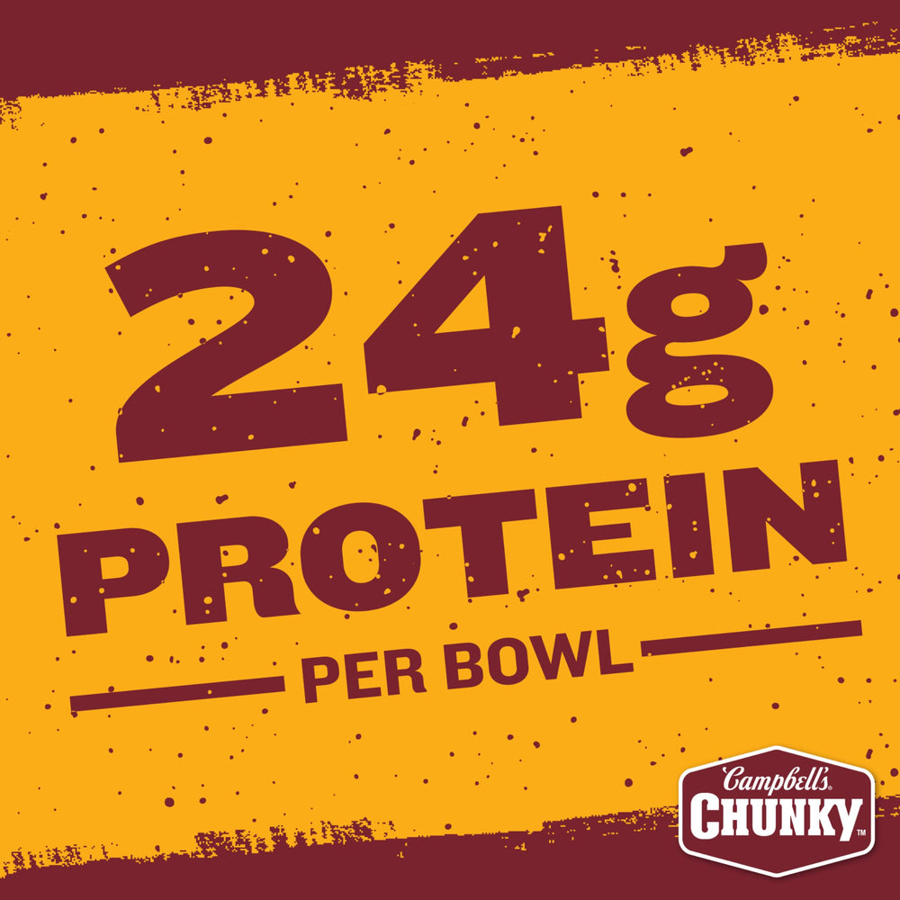 Campbell's Chunky Chili With Beans 24g-protein-per-serving emphasizes satisfying protein.