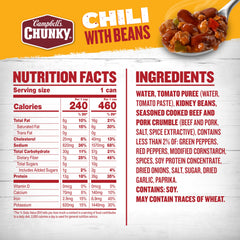 Campbell’s Chunky Chili With Beans beans and meat close-up ready for quick family dinner.