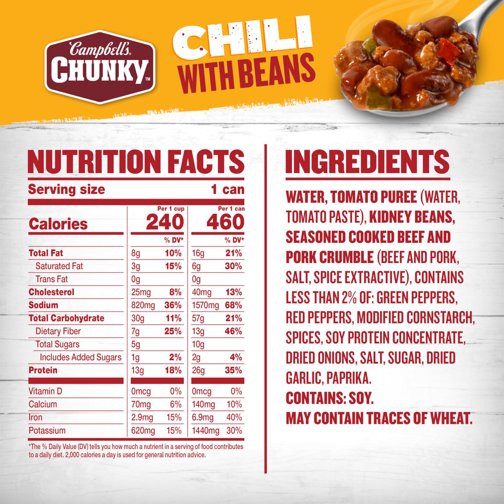 Campbell's Chunky Chili With Beans served in a bowl — hearty, ready-to-eat meal