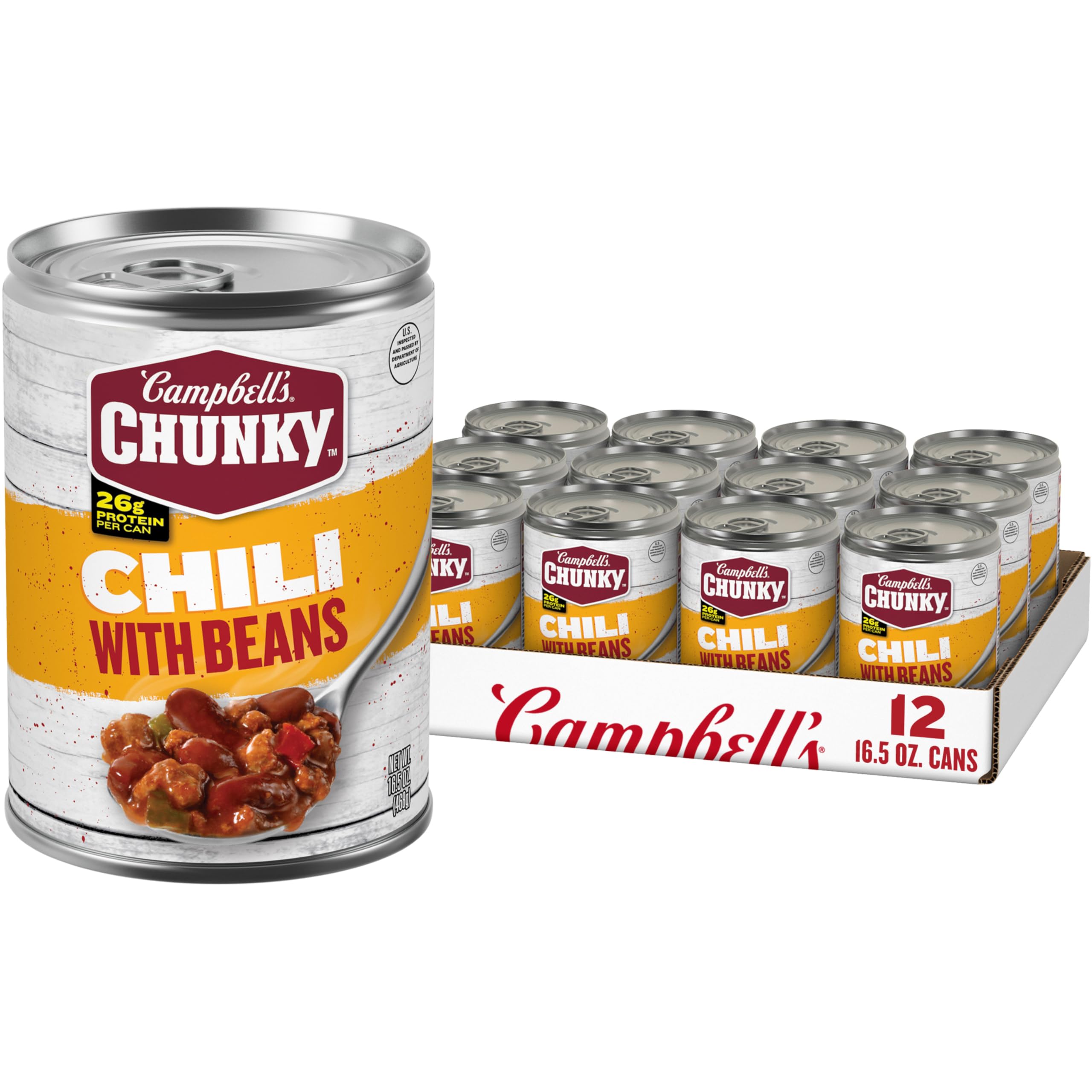 Campbell's Chunky Chili With Beans can front view — protein-packed convenience meal