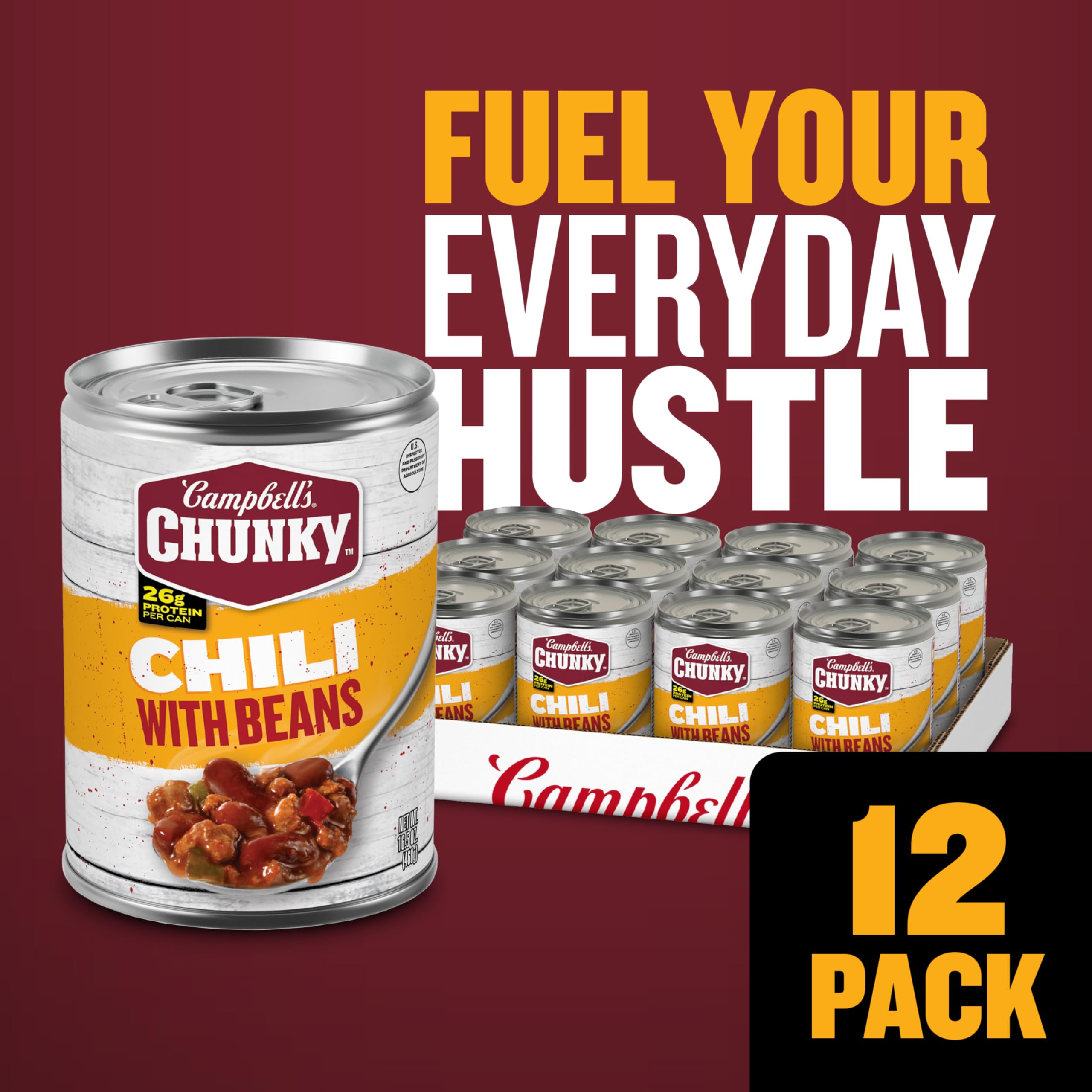Campbell's Chunky Chili With Beans ingredients blend: beans, beef and pork crumble