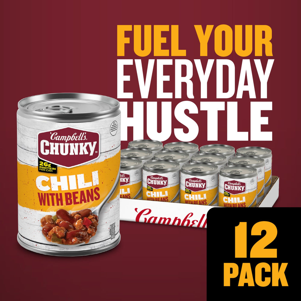 Campbell's Chunky Chili With Beans ingredients blend: beans, beef and pork crumble