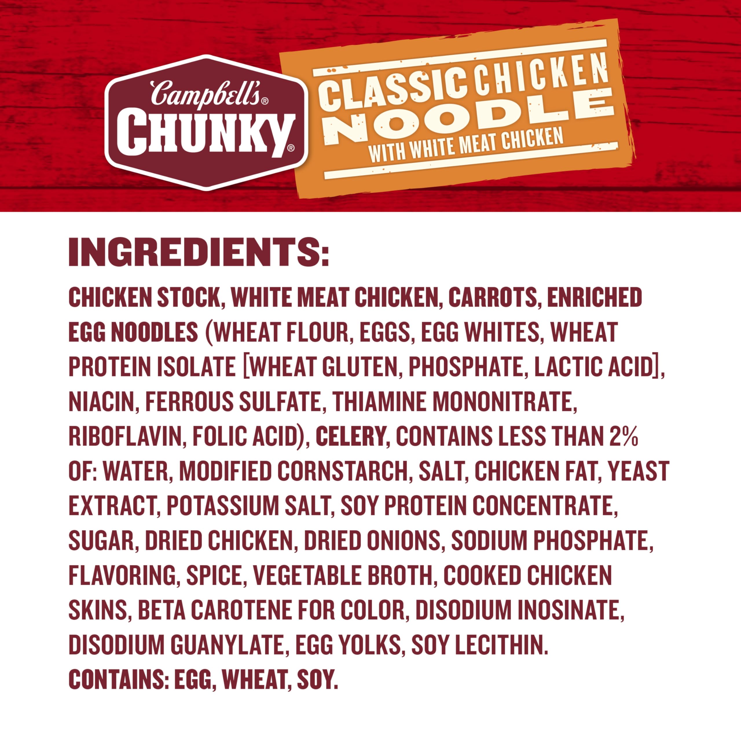 Big chunks of white chicken in Campbell's Chunky Classic Chicken Noodle Soup