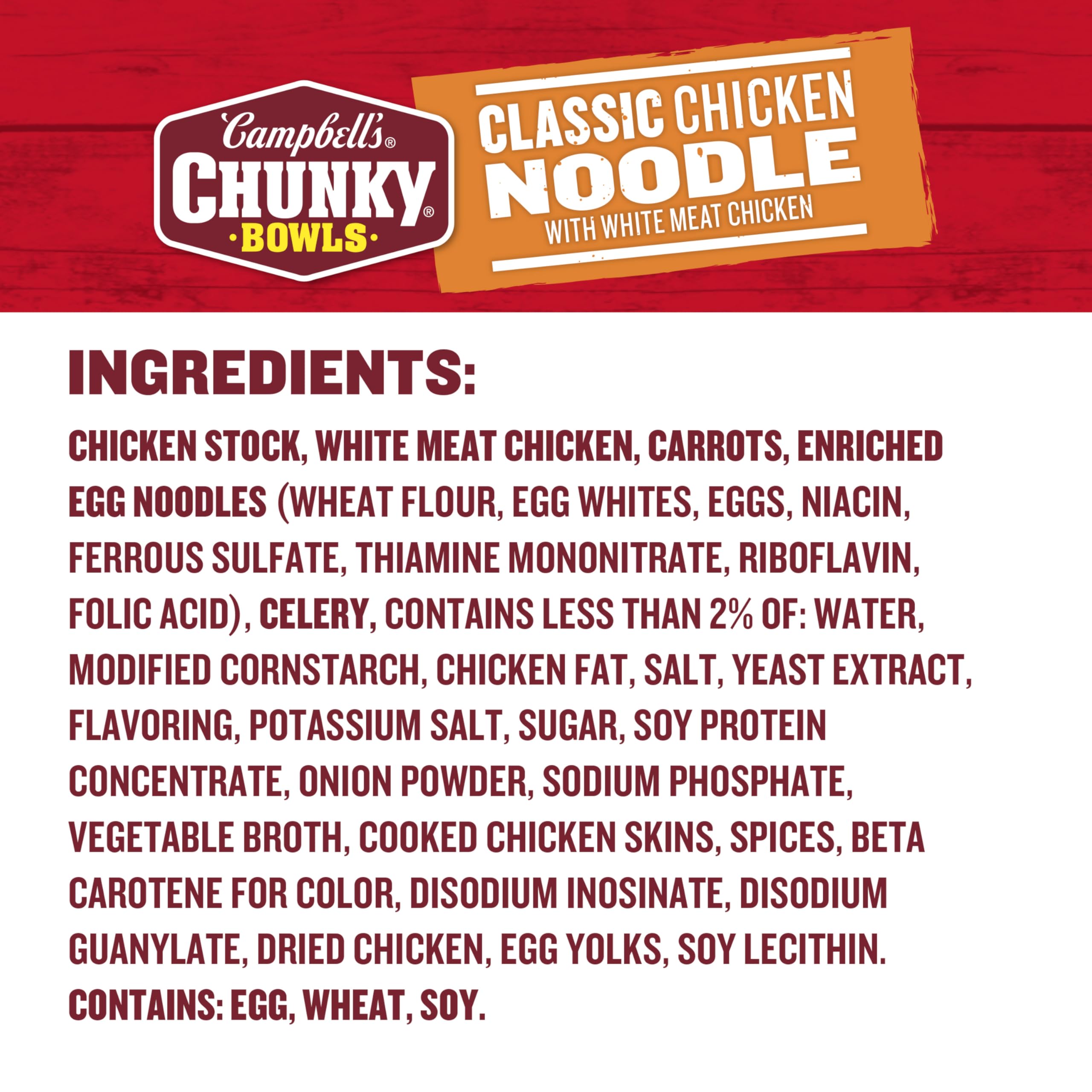 Campbell's Chunky Classic Chicken Noodle Soup vegetables and noodles in a comforting mix.