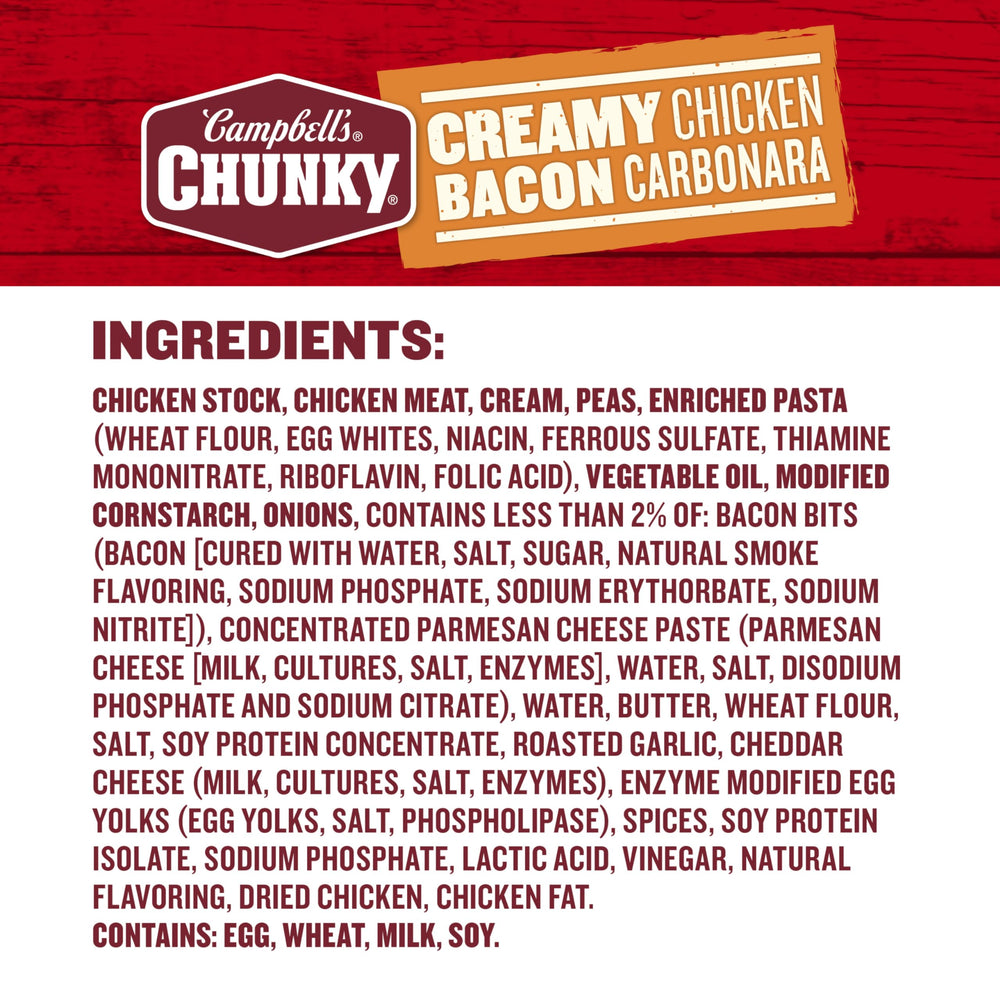 Campbell's Chunky chicken and bacon chunks in creamy sauce.