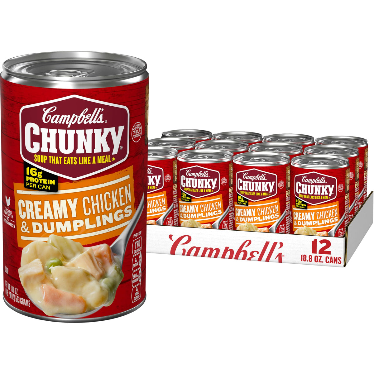 Campbell's Chunky Creamy Chicken and Dumplings can with bold flavor and protein.
