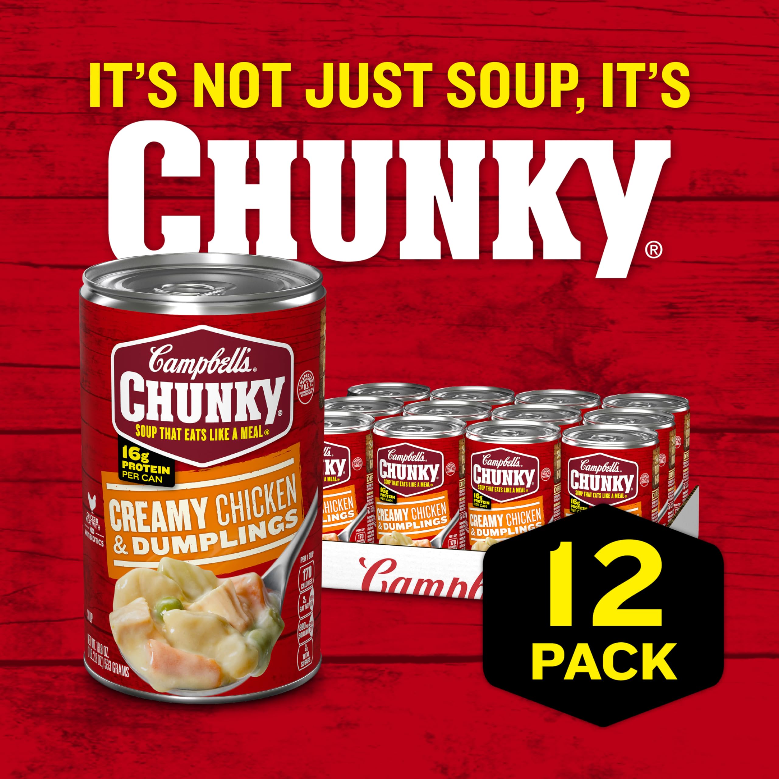 Campbell's Chunky Creamy Chicken and Dumplings dumplings close-up for hearty texture.