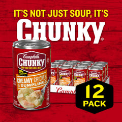 Campbell's Chunky Creamy Chicken and Dumplings dumplings close-up for hearty texture.