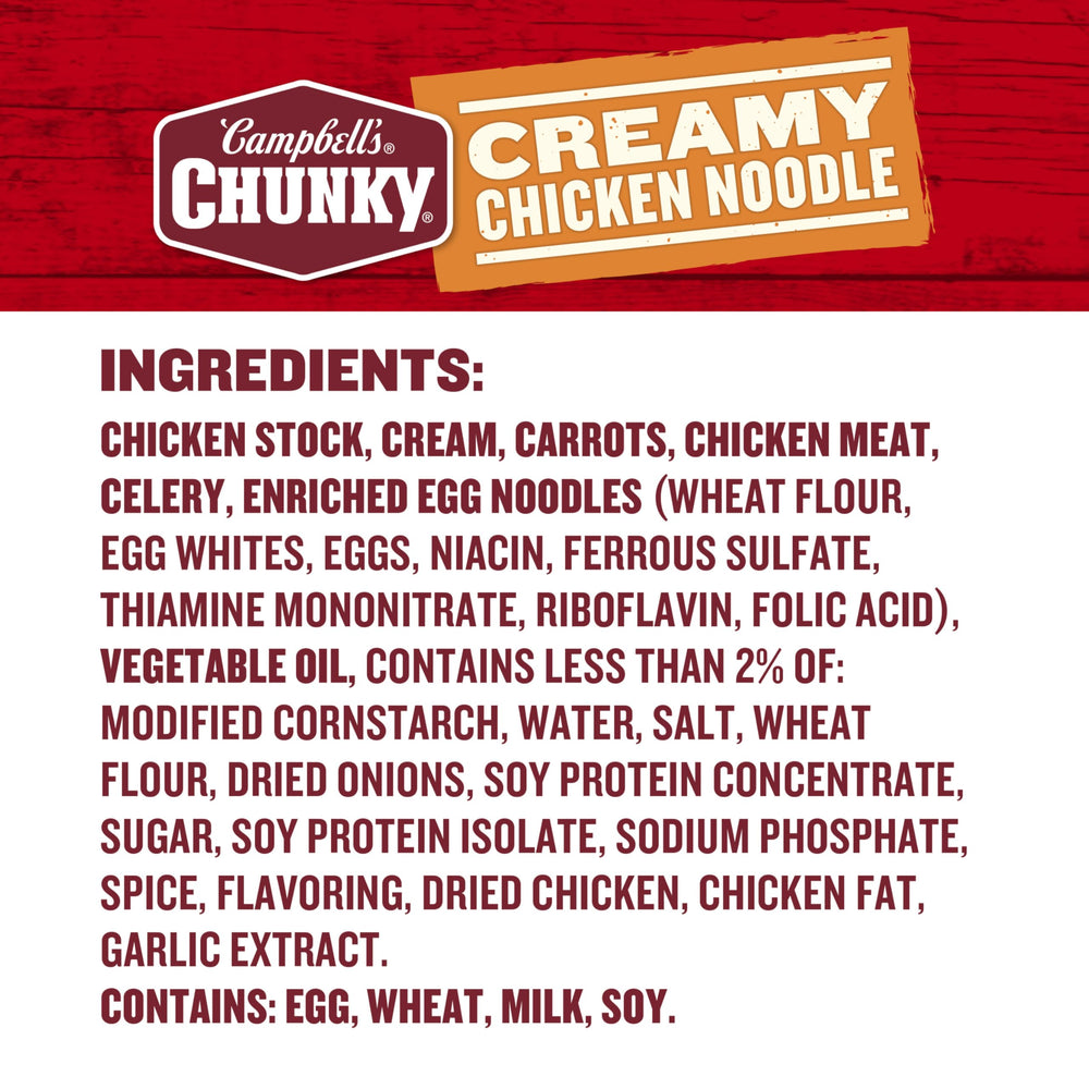 Campbell's Chunky Creamy Chicken Noodle noodles provide comforting bite and protein.
