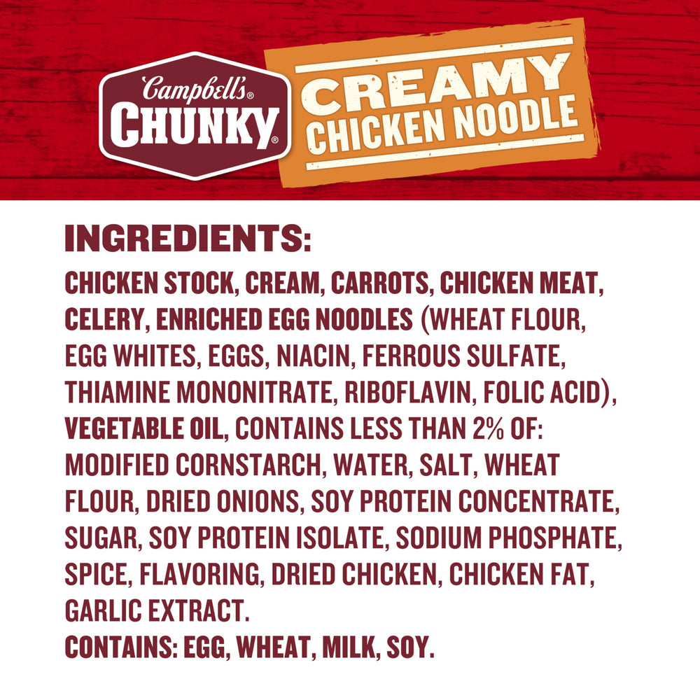 Close-up of enriched noodles with carrots and celery in Campbell's soup.
