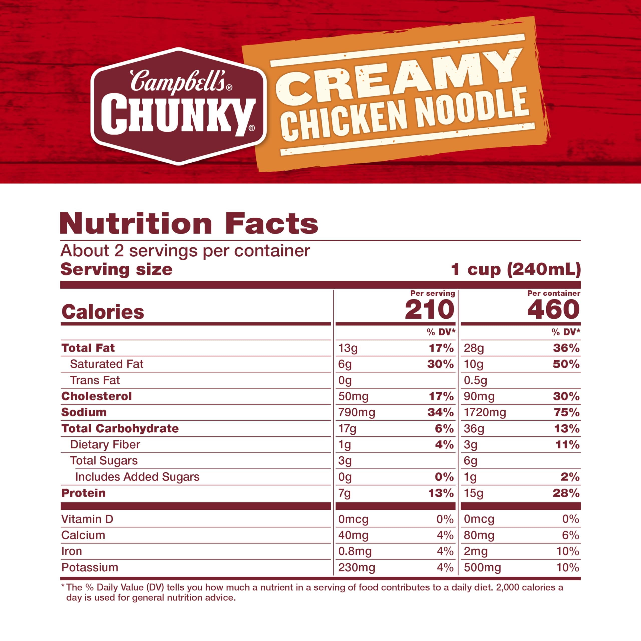 Served bowl of Campbell's Chunky Creamy Chicken Noodle Soup ready to heat for a quick meal.
