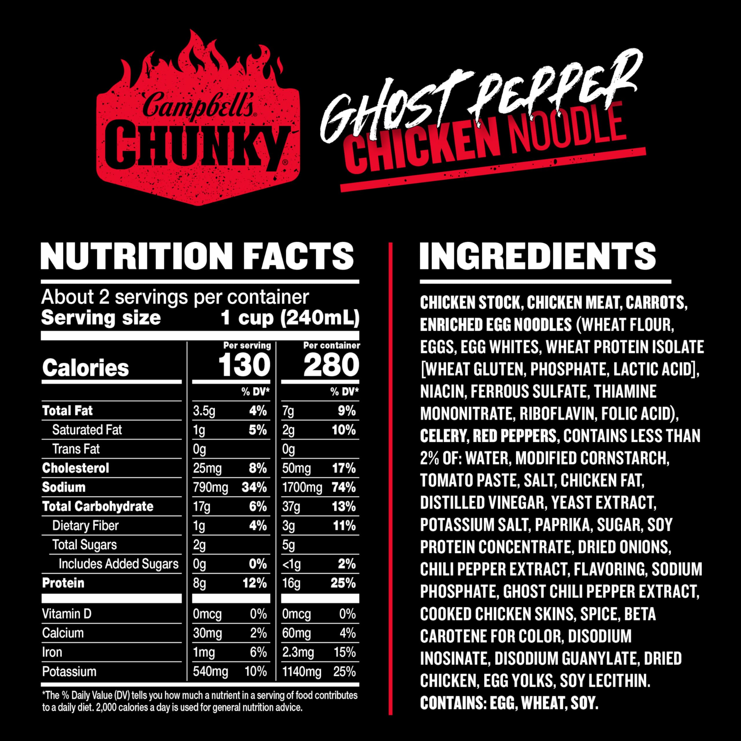 Campbell's Chunky Ghost Pepper label close-up, bold flavor promise.