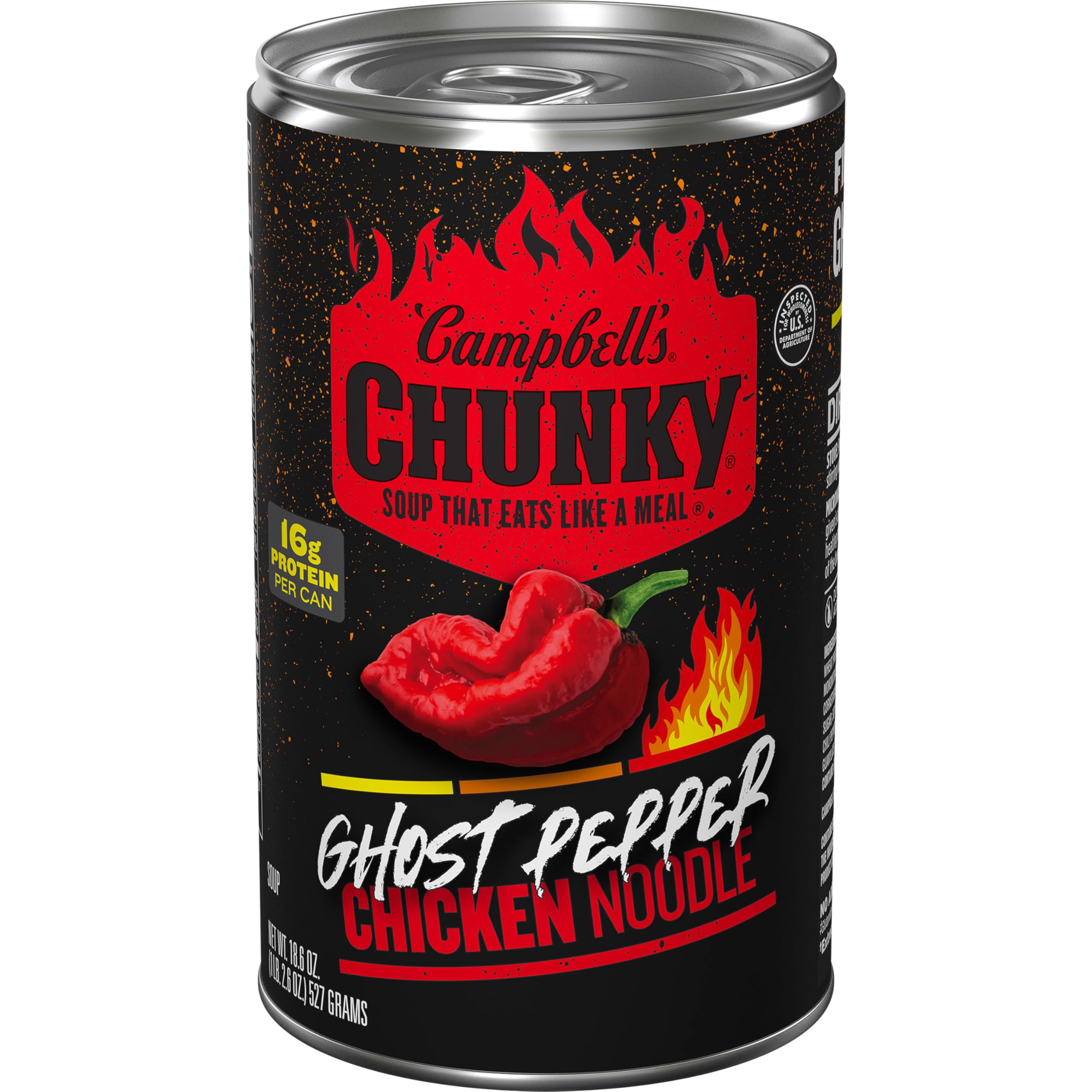 Campbell's Chunky Ghost Pepper Chicken Noodle Soup can ready to heat