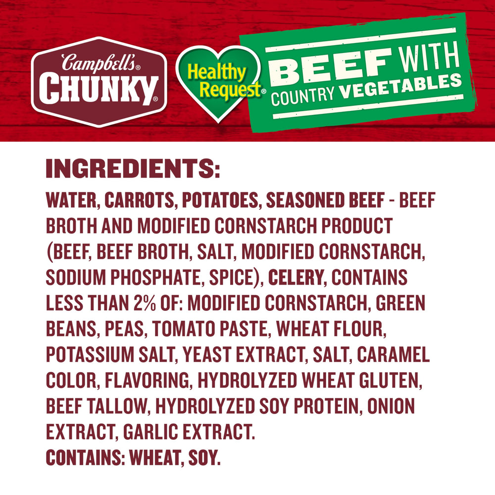 Campbell's Chunky Beef Soup on the stove, ready to heat and serve.