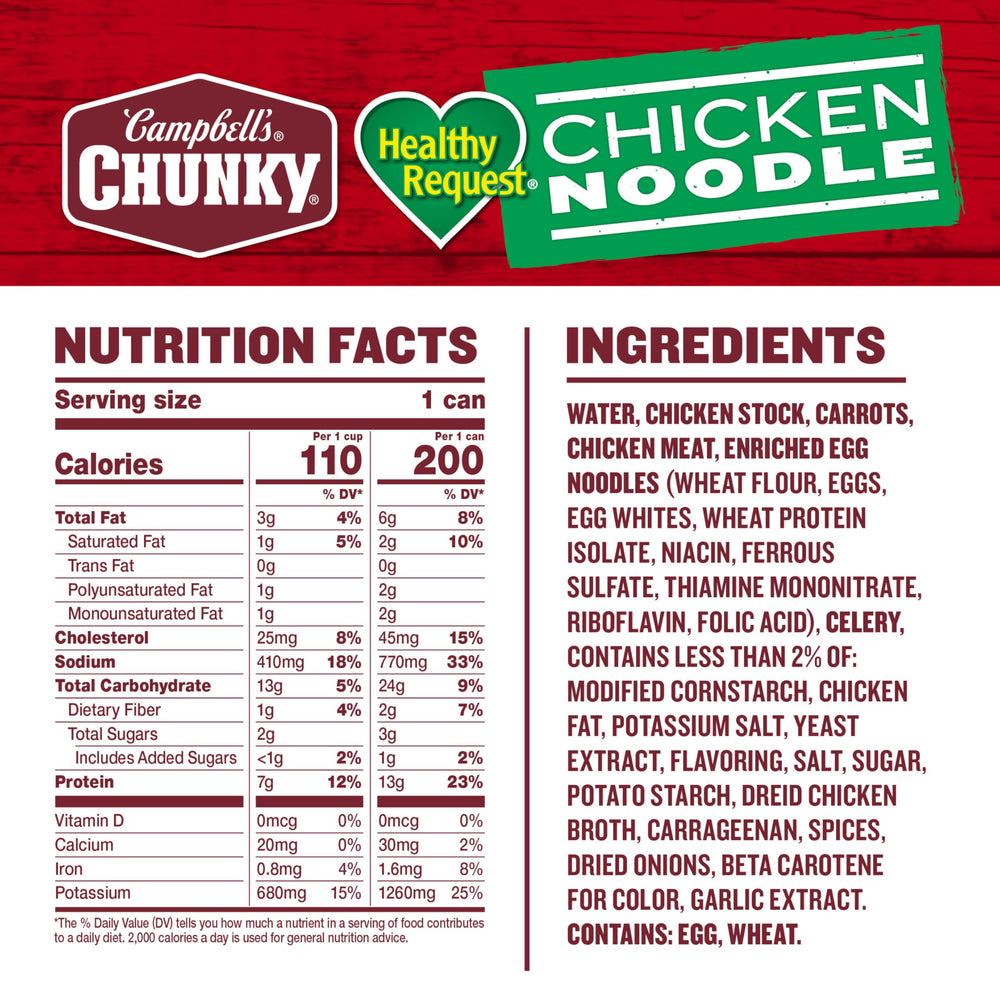 Campbell's Chunky Chicken Noodle Soup with white meat chunks for hearty flavor.