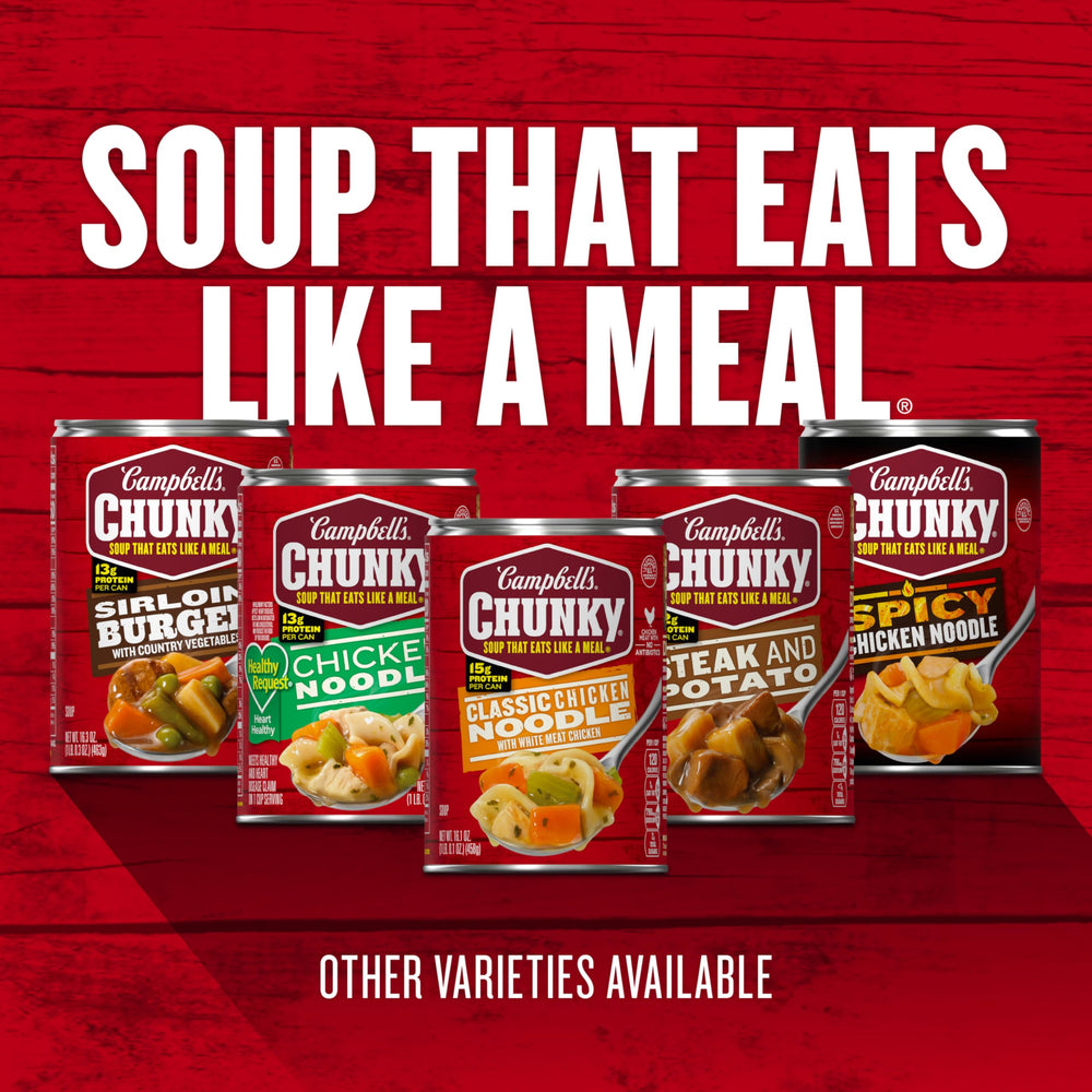 Campbell's Chunky Healthy Request label highlights protein and ingredients for shoppers.