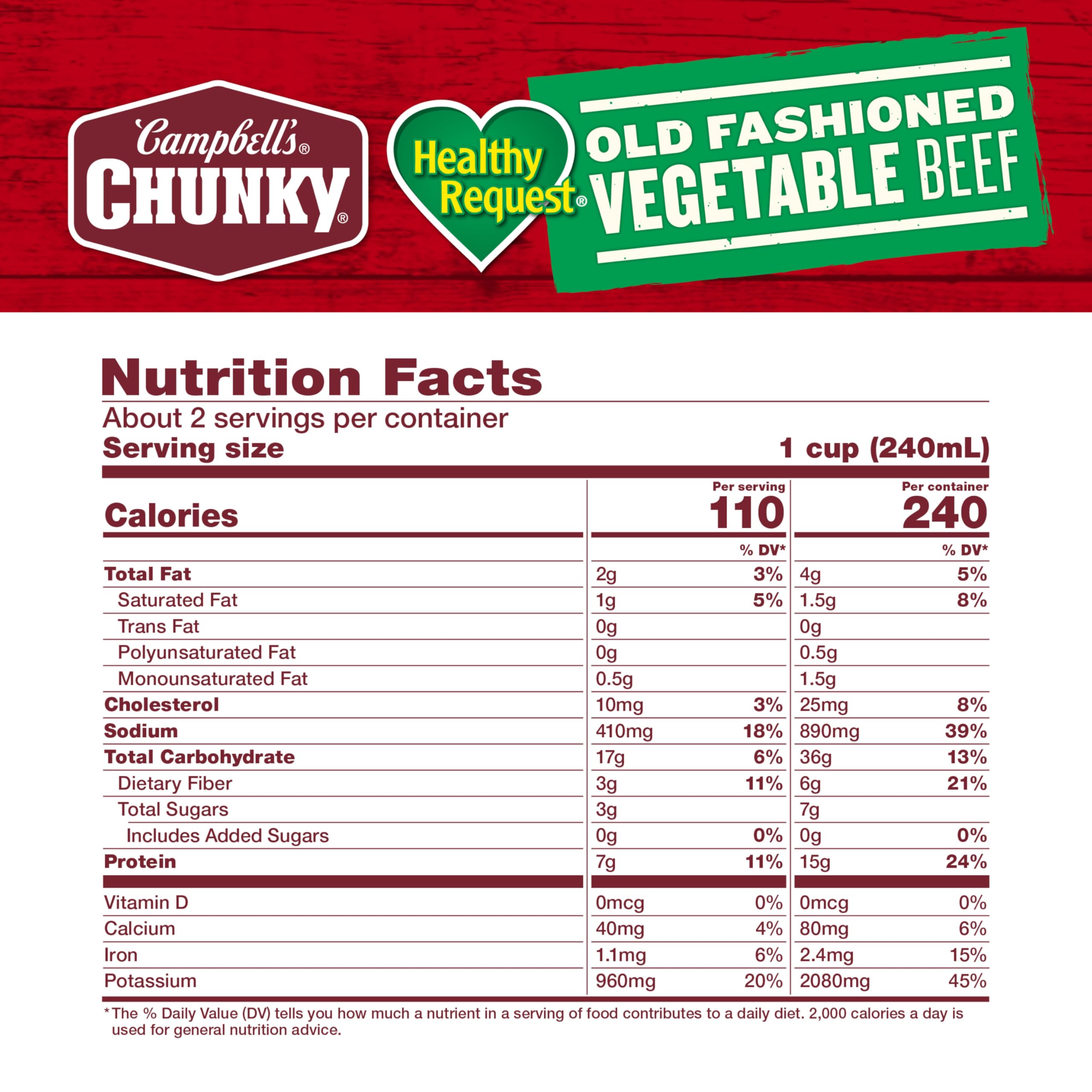 Campbell's Chunky Healthy Request lean beef chunks deliver protein and texture in every bite.