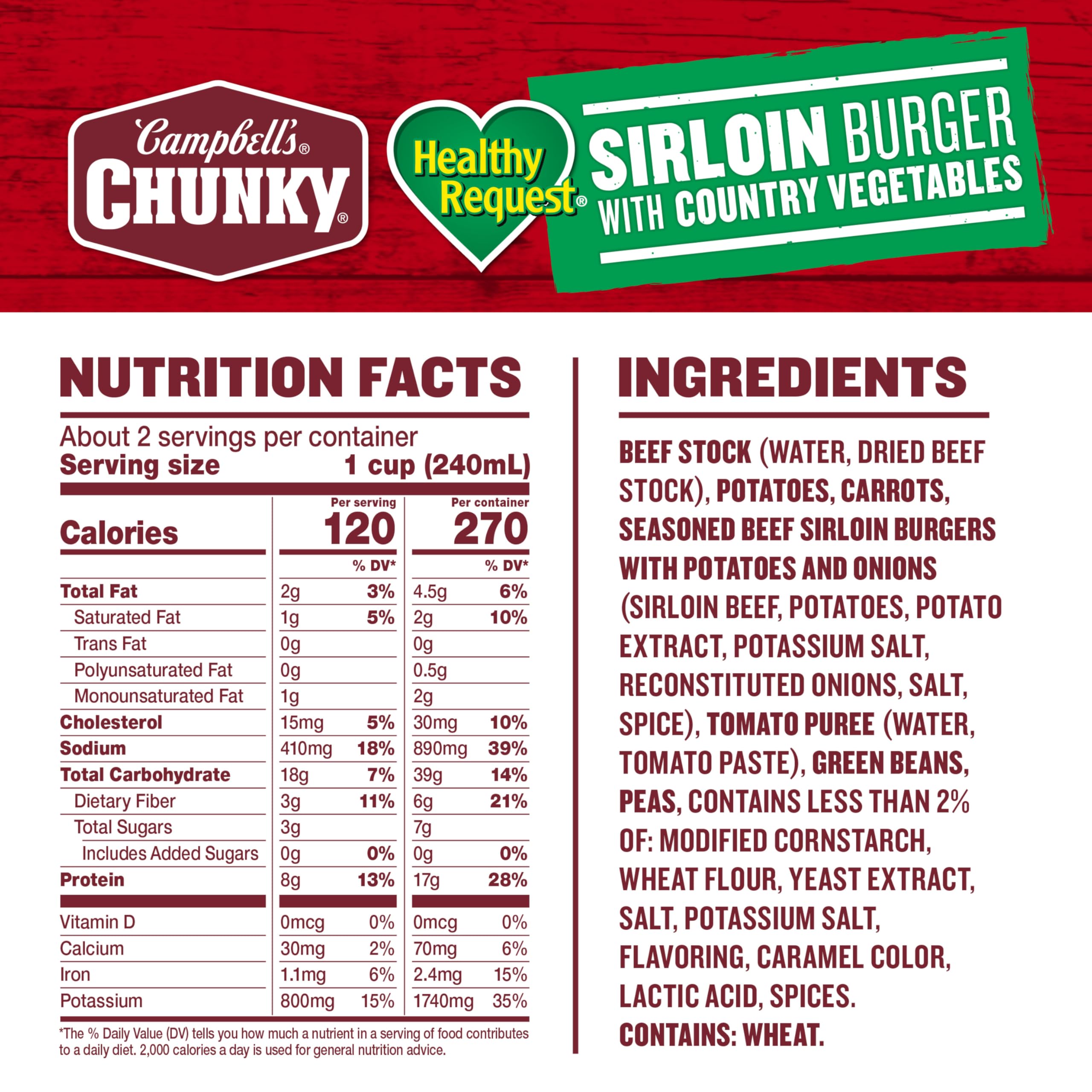 Campbell's Chunky soup bowl with vegetables and beef chunks for a hearty meal.