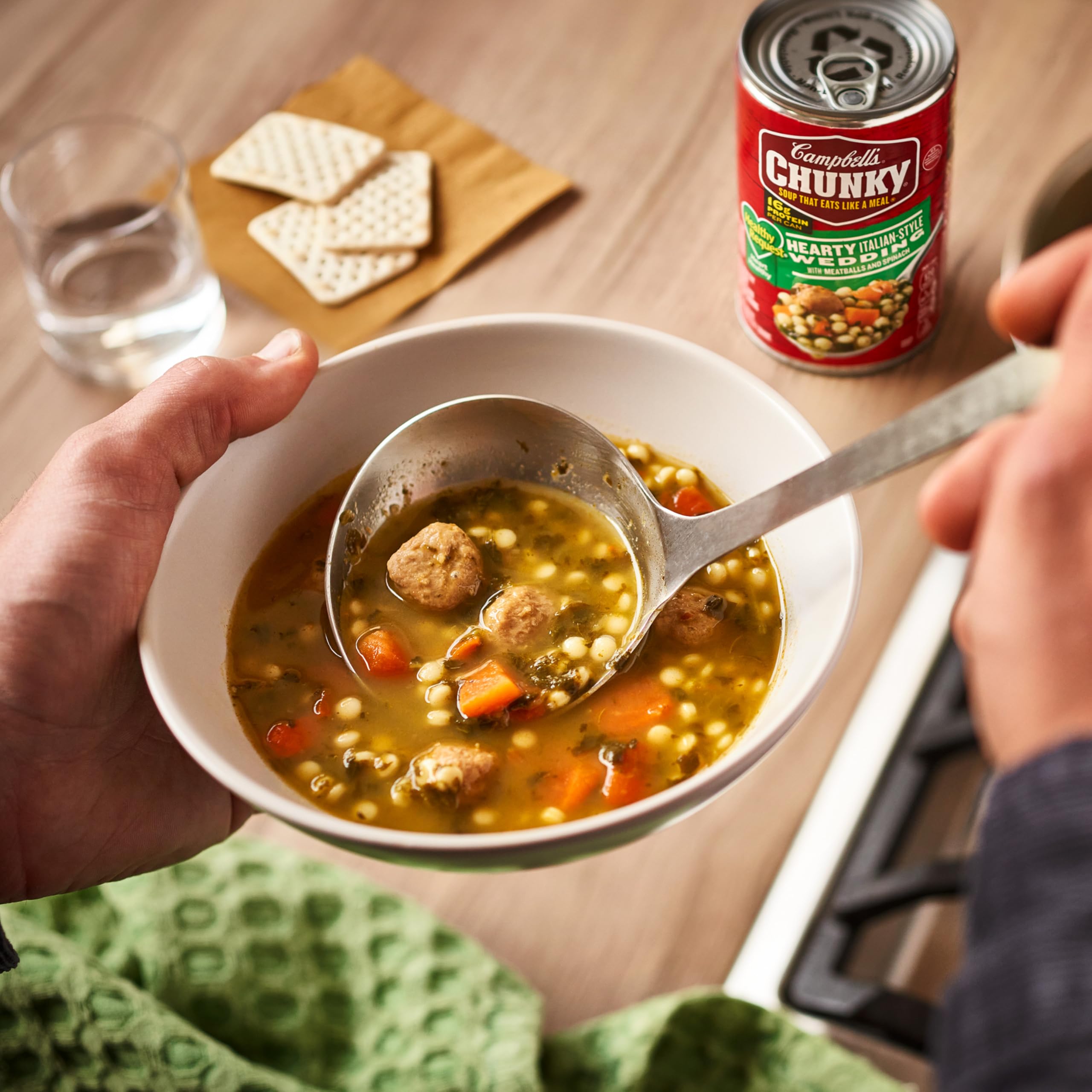 Campbell's Chunky Healthy Request Soup in microwave-safe bowl, ready in minutes