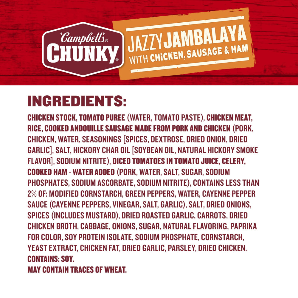 Campbell's Chunky Jazzy Jambalaya can outdoors, ideal for campfire meals