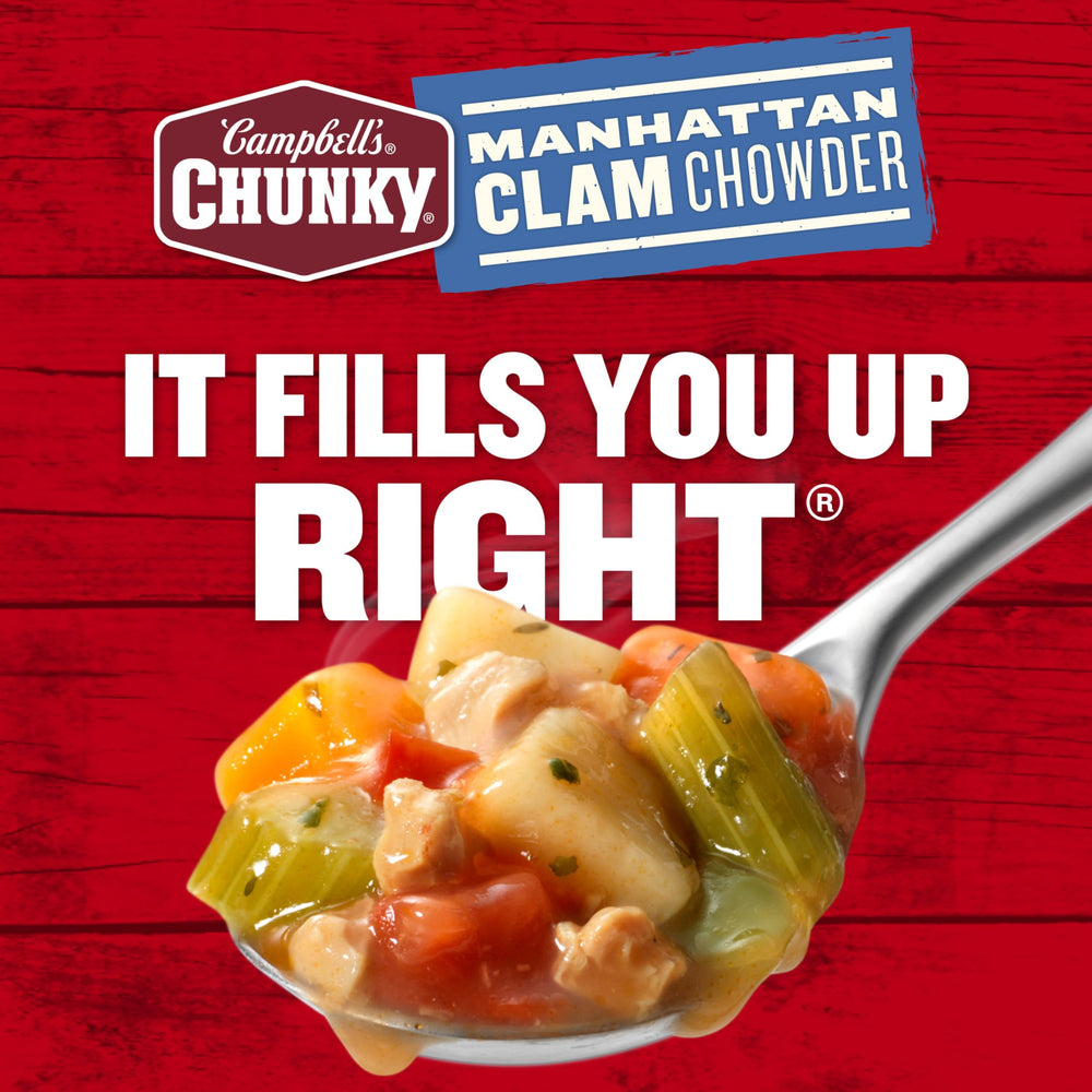 Campbell's Chunky Manhattan Clam Chowder protein emphasis indicates 10 g per can