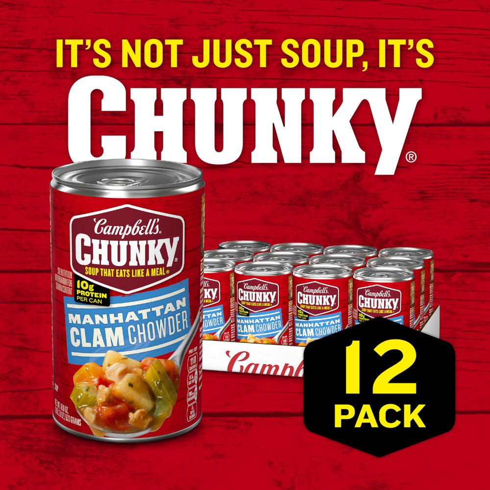 Serving bowl of Campbell's Chunky Manhattan Clam Chowder ready to enjoy.