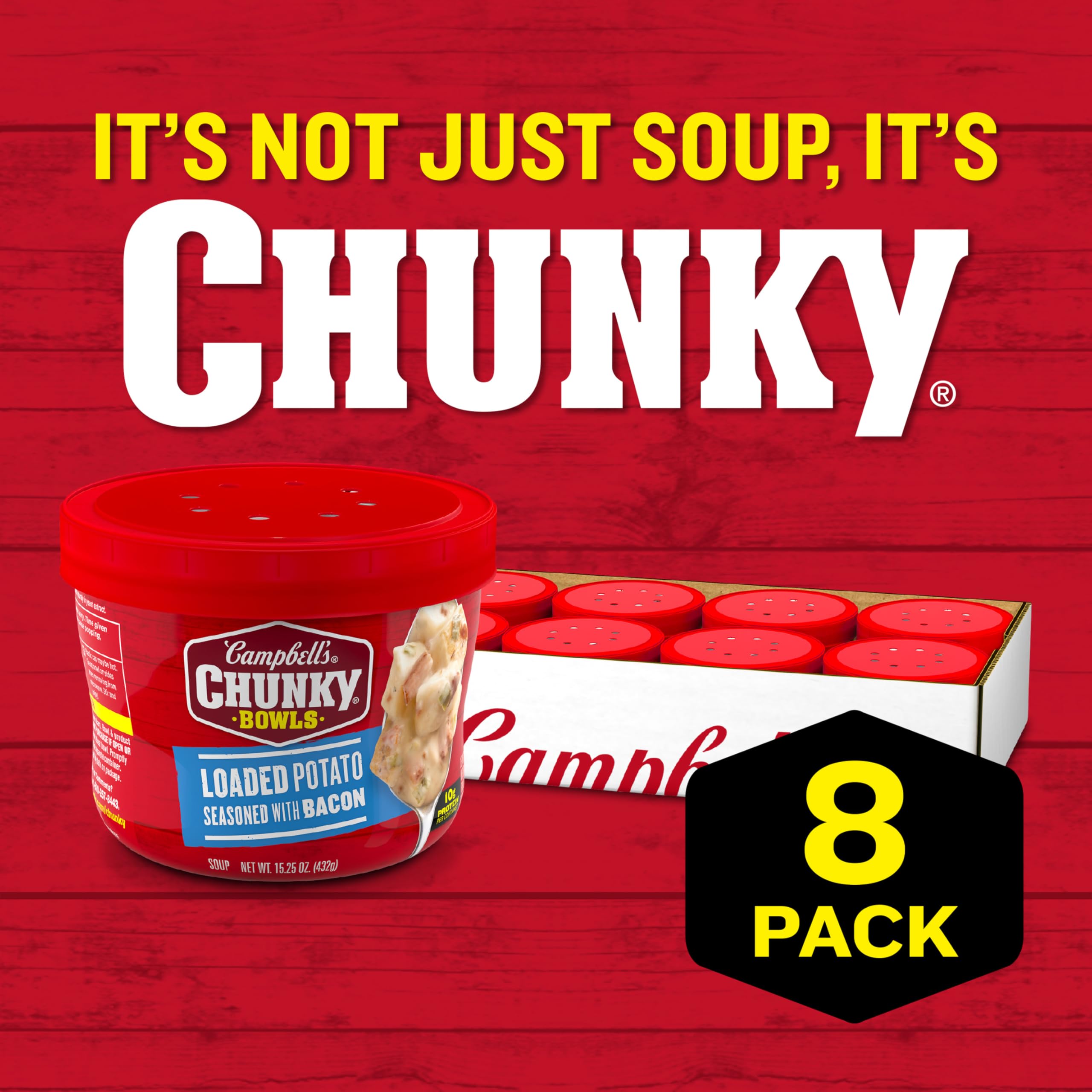 Campbell’s Chunky Microwavable Soup Bowl demonstrates quick weeknight convenience.