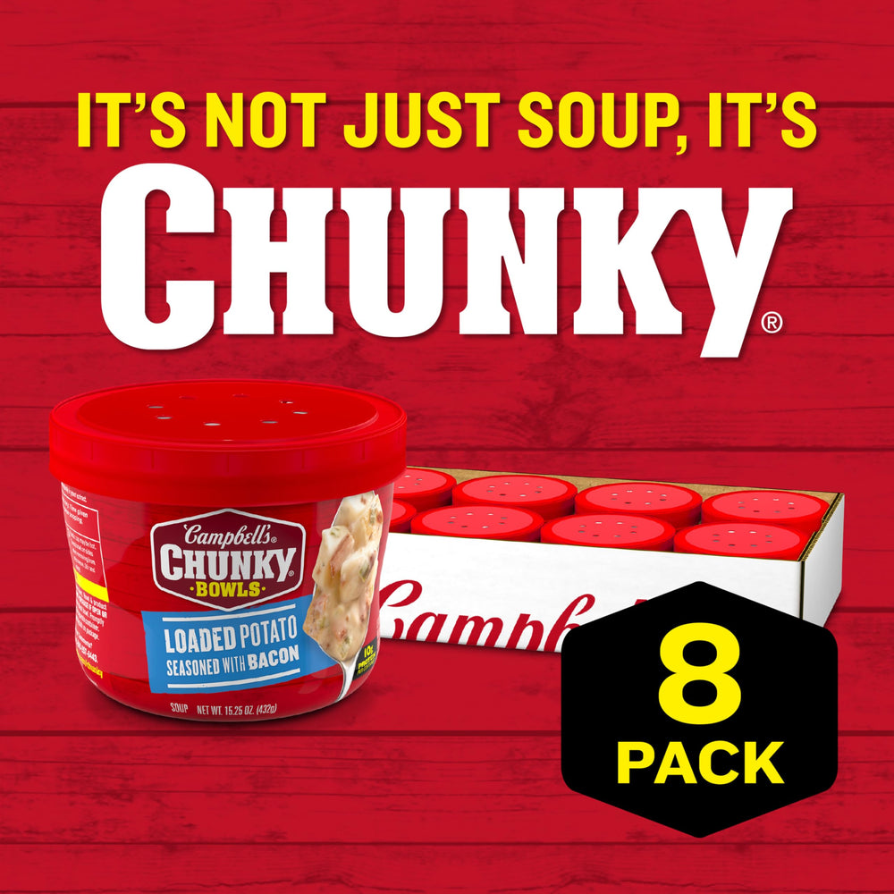Campbell’s Chunky Microwavable Soup Bowl demonstrates quick weeknight convenience.