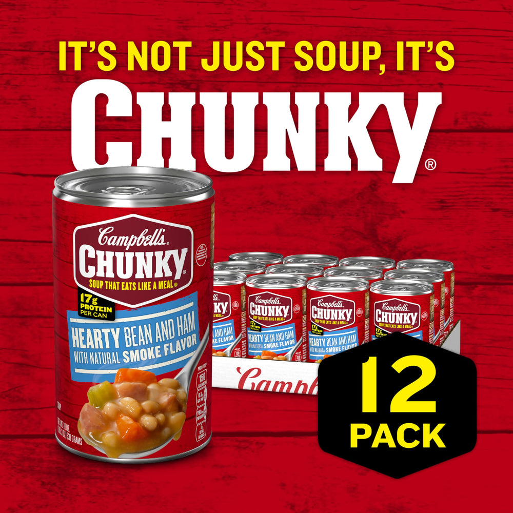 Microwave-ready Campbell's Chunky soup; quick lunch solution.