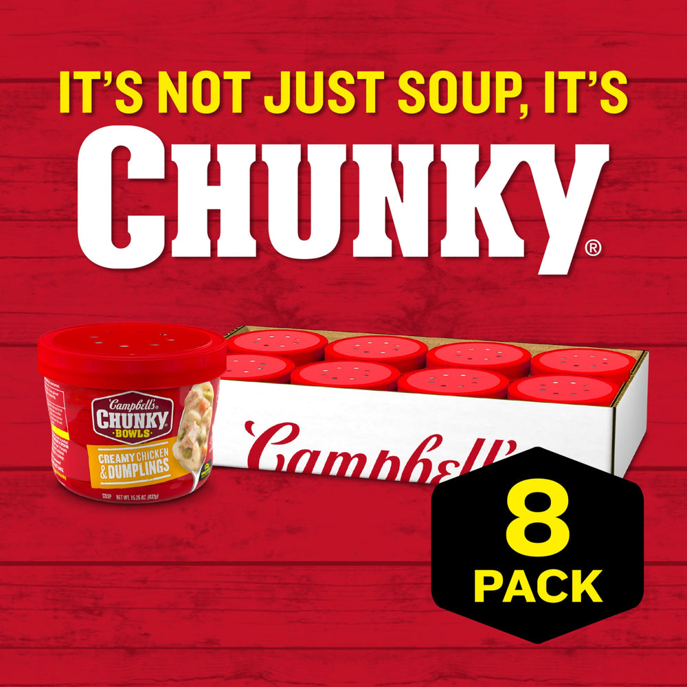 Campbell's Chunky, microwaveable bowl, quick meals without extra dishes.