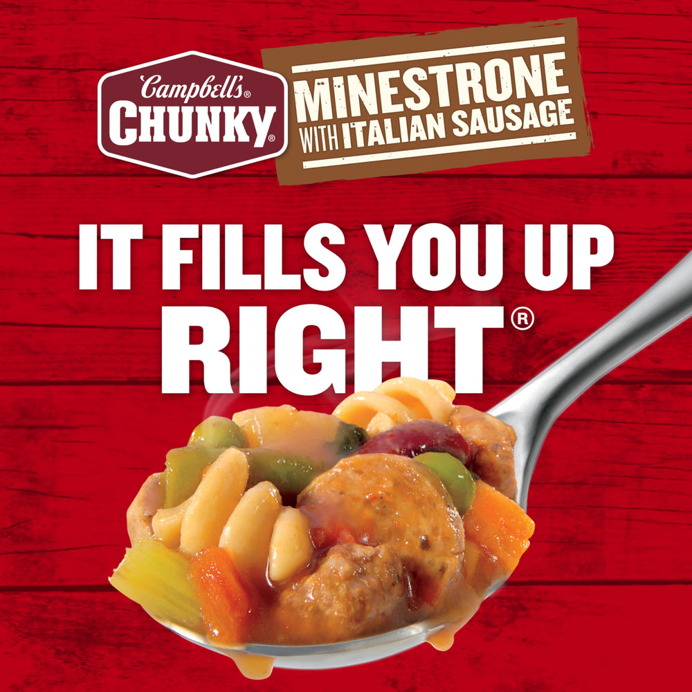 Campbell's Chunky Minestrone microwave-heat for quick, convenient meals.