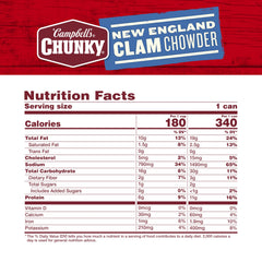 Bowl of Campbell's Chunky New England Clam Chowder with clams and potatoes for a hearty serving.