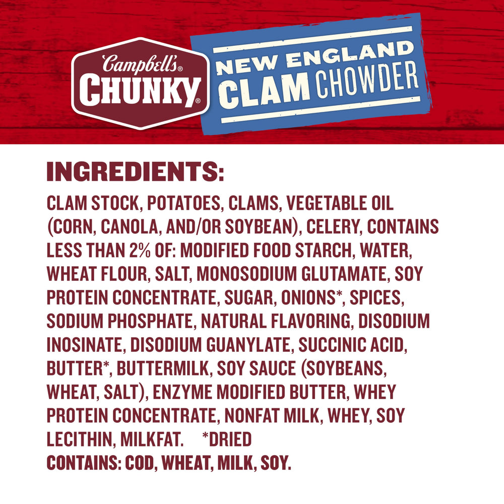 Chowder simmering in a pot on the stove, Campbell's Chunky ready.
