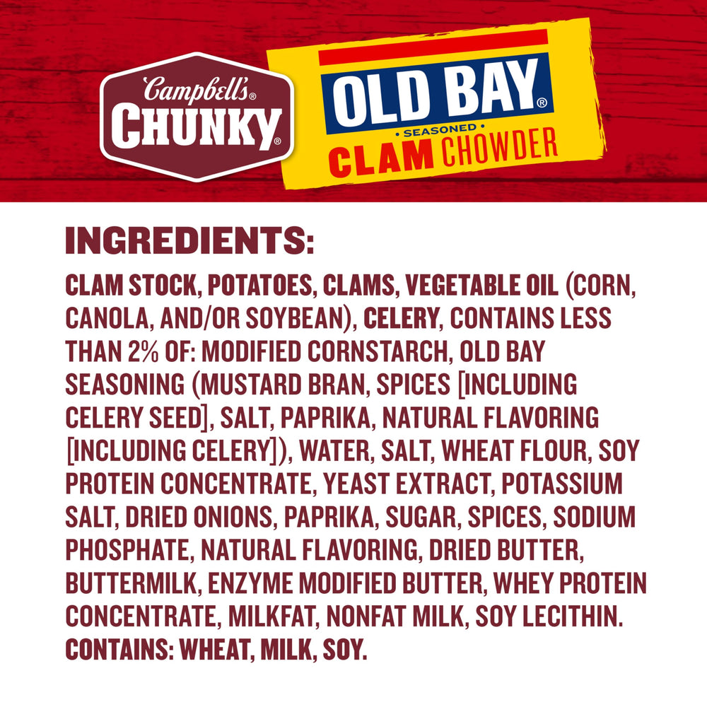 Chunky clam pieces in Campbell's OLD BAY chowder view
