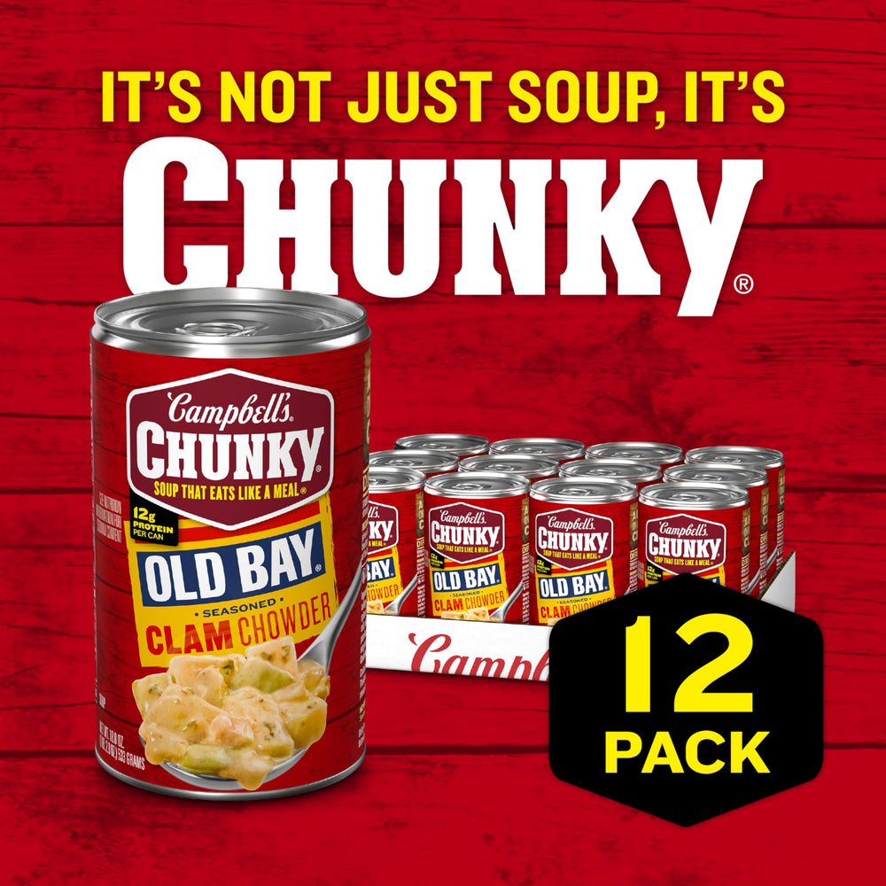Potatoes and clams in Campbell's Chunky Old Bay chowder with rich broth
