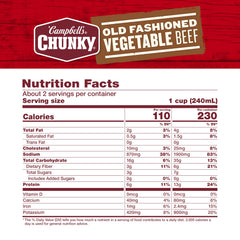 Ingredients close-up showing carrots, potatoes, and beef chunks in Campbell’s Chunky soup