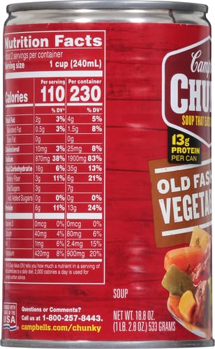 Hearty mix of vegetables in Campbell’s Chunky Old Fashioned Vegetable Beef Soup