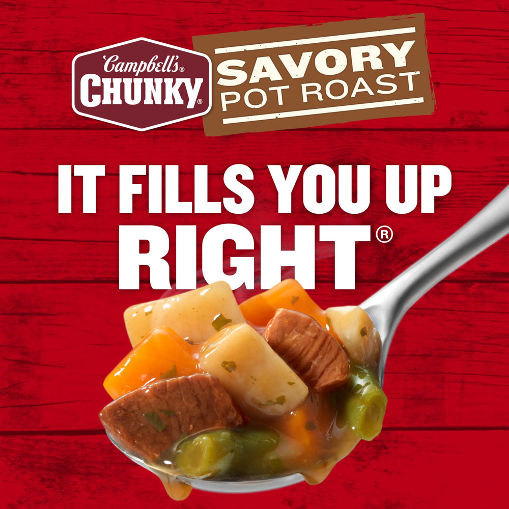 Campbell's Chunky Savory Pot Roast Soup served in a bowl for a satisfying meal