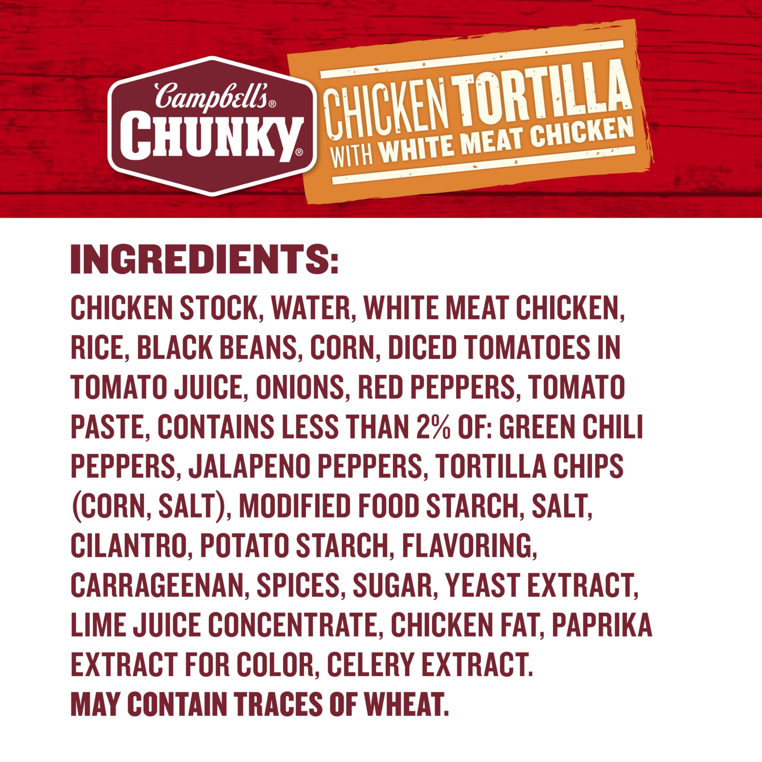 Campbell's Chunky Chicken Tortilla Soup highlights 17 grams of protein per can