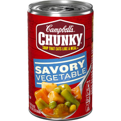 Campbell's Chunky Savory Vegetable Soup can with hearty vegetables for a satisfying meal.