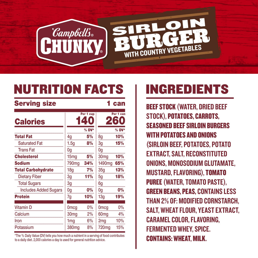 Beef, potatoes, and carrots in Campbell's Chunky Sirloin Burger country vegetables mix.
