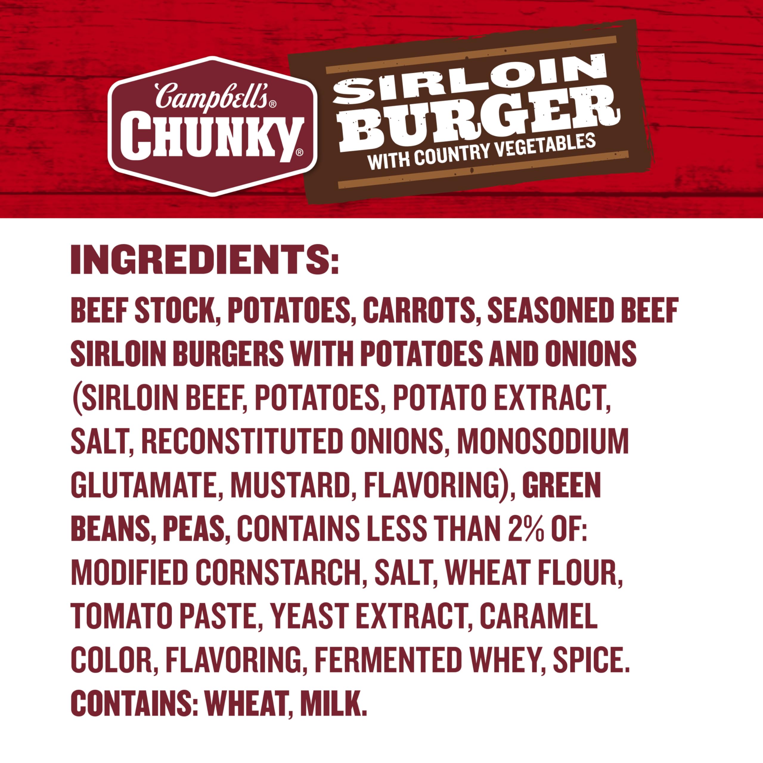 Close-up of seasoned beef and country vegetables in Campbell's Chunky beef broth.