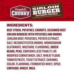 Close-up of seasoned beef and country vegetables in Campbell's Chunky beef broth.