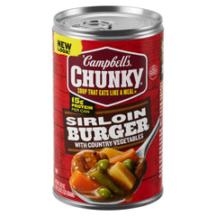 Campbell's Chunky Sirloin Burger with Country Vegetables can front, bold flavor for quick meals.