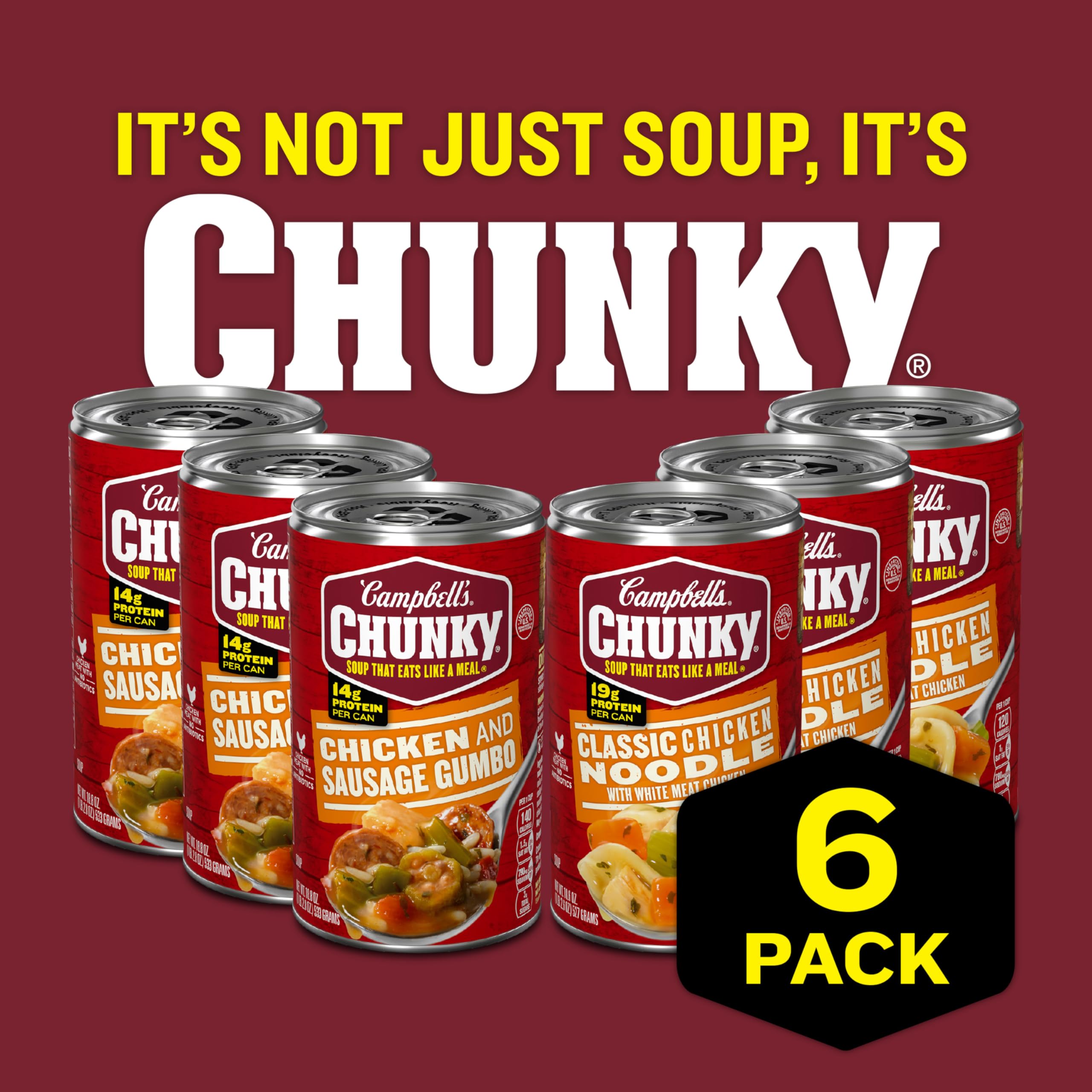 Campbell's Chunky cans showcase big flavors and chunky pieces.