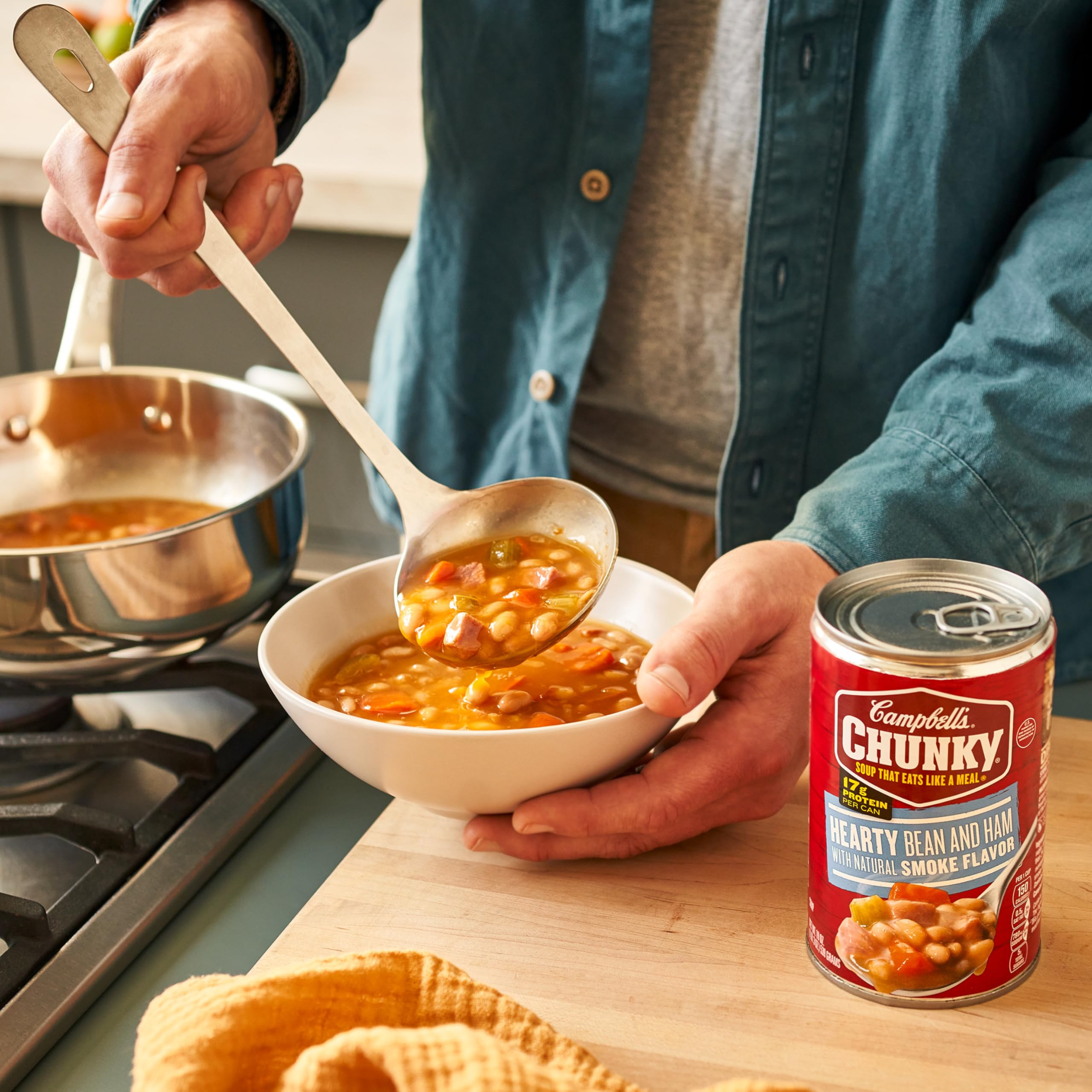 Campbell's Chunky Hearty Bean Soup—campfire-warming option for outdoors.